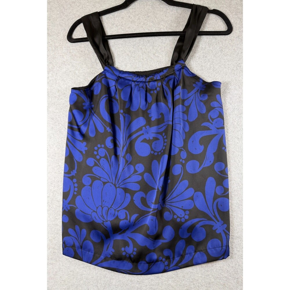 Apostrophe Floral Satin Halter Tank Top Blue & Black  Size Pet Med Y2K  SKU 187